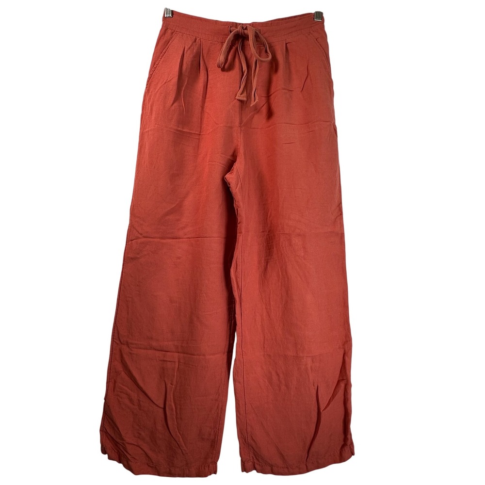 A New Day Womens Burnt Orange Wide Leg Drawstring High Rise Pants Size M Rust